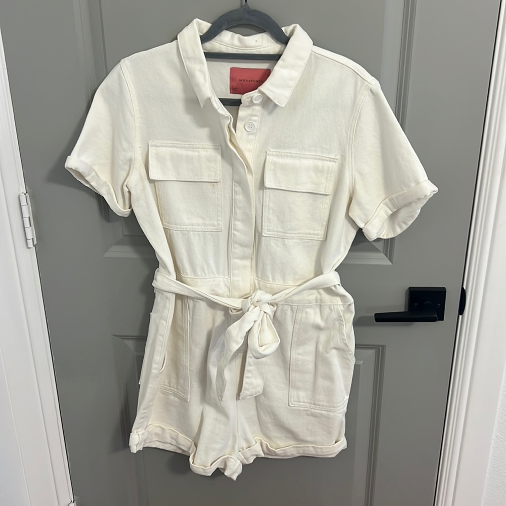Signature white denim romper